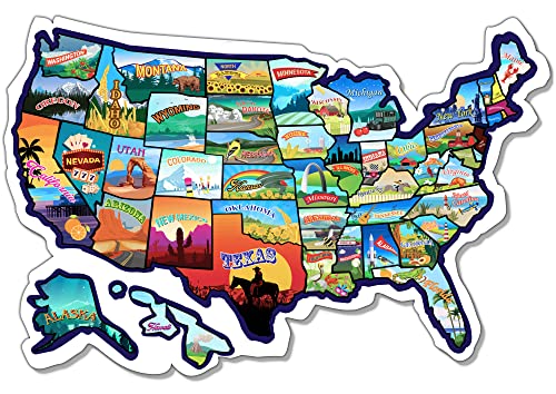 RV State Sticker Travel Map - 25 x 17 inch Large USA Sticker Map with 50 Waterproof US State Stickers - Non-Fade Door, Window, Wall RV Decals - Fun Visited States Map for Camper, Motorhome, Trailer