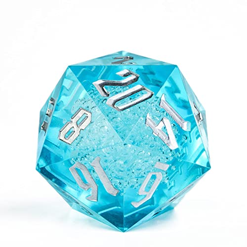 Poludie D20 Single Dice 55mm, 20 Sided DND Dice, Giant D20 D&D Polyhedral Dice Large D20 for Dungeons and Dragons, RPG, MTG Table Games ( Transparent Blue Bubbles )