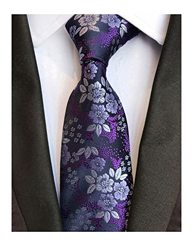 Elfeves Men's Classic Violet Dark Purple Silk Ties Jacquard Woven Dress Business Necktie