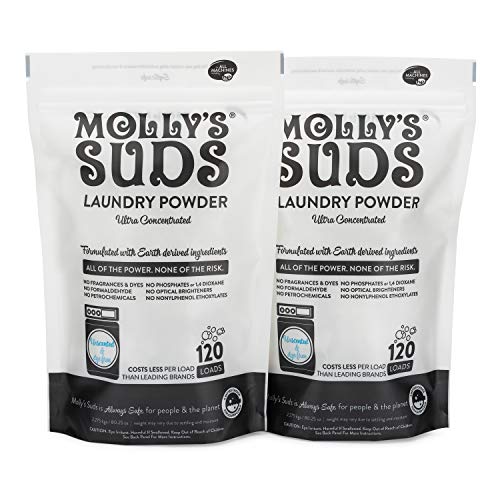 Molly's Suds Unscented Laundry Detergent Powder | Natural Laundry Detergent for Sensitive Skin | Earth-Derived Ingredients, Stain Fighting | 2 Pack (240 Loads Total)