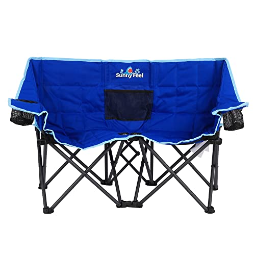 SUNNYFEEL Kids Folding Double Camping Chair, Portable Kids Camping Chairs Duo 2 Seat Chair, Padded Foldable Lawn Chairs with Cup Holder for Beach/Outdoor/Travel/Picnic, Foldable Camp Chairs 2 Person