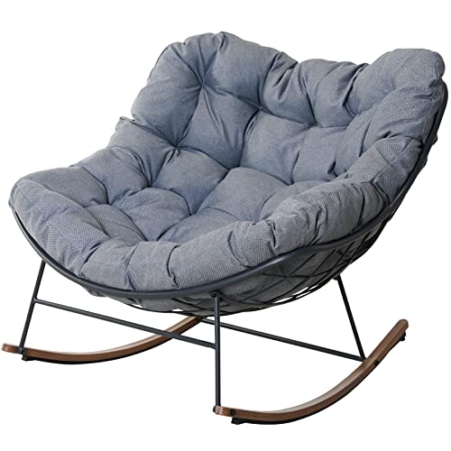 Grand patio Indoor & Outdoor, Royal Rocking Chair, Padded Cushion Rocker Recliner Chair Outdoor for Front Porch, Garden, Patio, Backyard, Grey