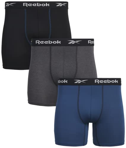 Reebok Men's 3 Pack Performance Quick Dry Moisture Wicking Boxer Briefs, Size Large, Grey/Blue/Black
