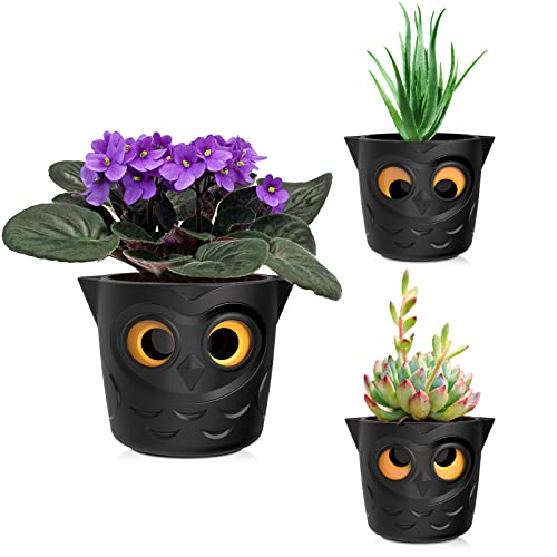 Restmo 3 Pack Plant Pots, 5 Self Watering Planters for Indoor Plants, Plastic Flower Pots with Owl Eye Water Level Indicator, for All House Plants, African Violet, Succulents, Monstera, Black