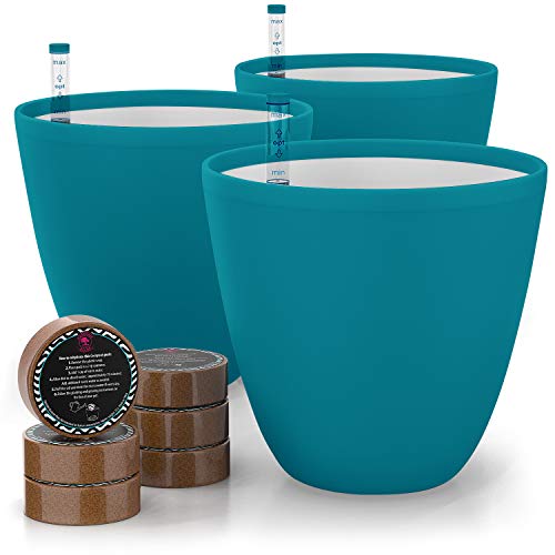 GARDENIX DECOR 7'' Self Watering planters for Indoor Plants - Flower Pot with Water Level Indicator for Plants, Grow Tracking Tool - Self Watering Planter Plant Pot - Coco Coir - Teal 3 Pack