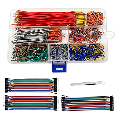 Minidodoca 840 Pcs Breadboard Jumper Wire Cables for Arduino, 14 Values, 2 mm/0.08"-125 mm/4.92" U-Shape Magnetic Jumper Wires Assortment kit & 120Pcs 20cm/8 inch Length Dupont Cable Assorted Kit