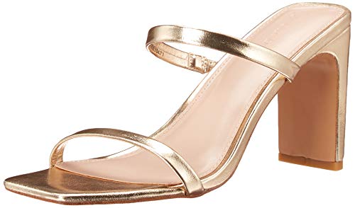 The Drop Women's Avery Square Toe Two Strap High Heeled Sandal, Gold, 7