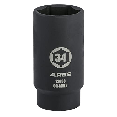 ARES 12038-34MM Axle Nut Socket - 6 Point Socket - Extra Deep 1/2-Inch Drive Impact Socket for Easy Removal of Axle Shaft Nuts