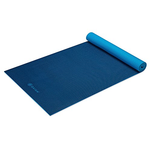 Gaiam Yoga Mat Premium Solid Color Reversible Non Slip Exercise & Fitness Mat for All Types of Yoga, Pilates & Floor Workouts, Navy/Blue, 6mm (Longer/Wider)