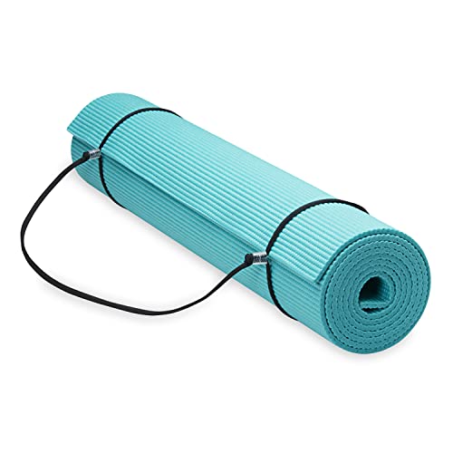 Gaiam Essentials Premium Yoga Mat with Yoga Mat Carrier Sling, Teal, 72 InchL x 24 InchW x 1/4 Inch Thick