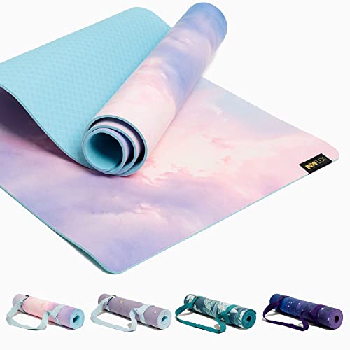POPFLEX by Blogilates Heart in the Clouds Vegan Suede Yoga Mat With Strap - Ultra Absorbent Exercise Mat - Non Slip Yoga Mat - Large Yoga Mat for Women - Wide Yoga Mat, Thick Texture for Support