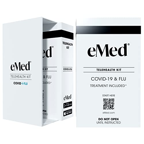 eMed Telehealth Kit for COVID-19 & Flu - Proctored Flu Screener, COVID-19 Home Test Kit - Telehealth Service, Lab Report, and Prescription Medicine If Eligible - 2 Pack, 2 Kits