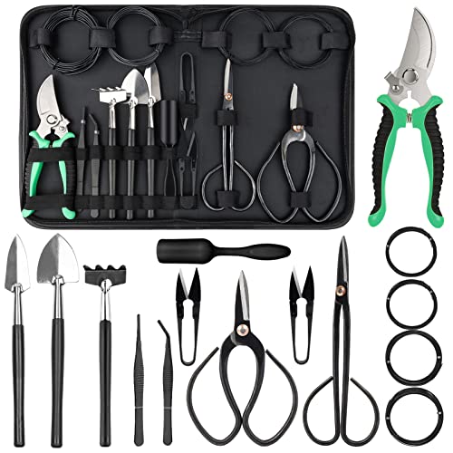 16PCS Bonsai Tools Kit with Bag,Gardening Succulent Tree Indoor Beginner Tool Kit with Bonsai Wire, Pruning Shears, Bonsai Scissors, Gardening Trimming Tools, Gifts for Women