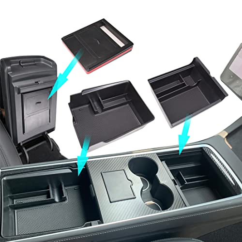 Xinyuan 2023Tesla Model 3/Y Center Console Organizer Tray Hidden Cubby Drawer Storage Box ABS Material For Tidy Collection of Documents,Glasses,Credit Cards,Small Change Lipstick and Other Items(3PCS)