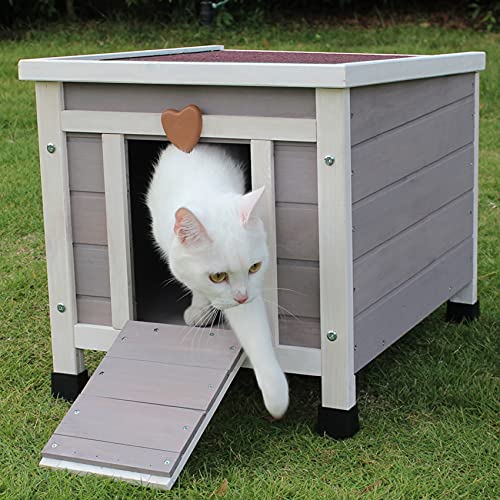 Rockever Cat House Outside, Feral Cat House Outdoor Weatherproof Rabbit Hutch Small, Wooden Small Pet House and Habitats