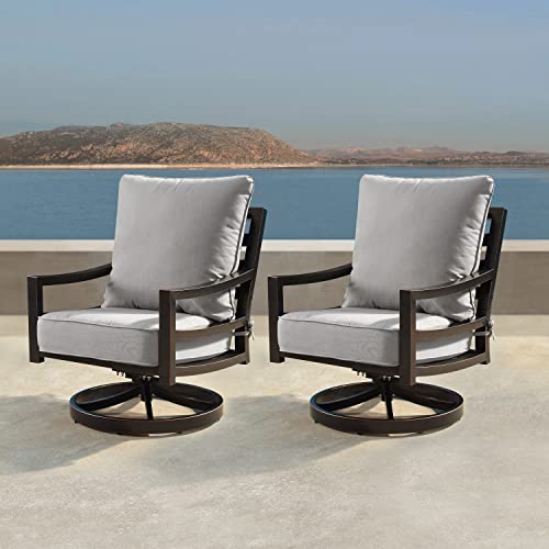 Oakland Living Aluminum Outdoor Swivel Club Finish with Thick Grey Polyester Cushions (Set of 2) Deep Seating Rocking Chairs, Antique Copper