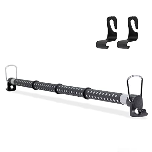 TODOKI Car Clothes Hanger Bar 35 to 64 Inches, Expandable Steel Rod Heavy-Duty Rack for Travel and Moving, Retractable Clothing Hanger for Vehicle Fits Handle & Loop Design - Included 2 Backseat Hooks