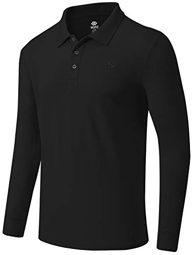 MoFiz Men's Polo Shirts Golf Sports Long Sleeve T-Shirts Active Performance Jersey Tee&T-Shirts Black Size L