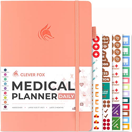 Clever Fox Medical Planner Daily  Medical Notebook, Health Diary, Wellness Journal & Logbook to Track Health  Self-Care Medical Journal  3 Months, Undated, 7 x 10.5, Hardcover (Light Pink)