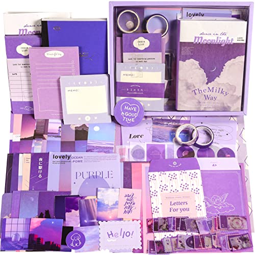 Scrapbooking Supplies Kit, 351pcs Bullet Junk Journal Kit with Journaling Supplies Aesthetic Scrapbook Paper A6 Grid Notebook, Scrapbook Kit, Craft DIY Gift for Adult Teen Girl Kid Women, Moonlight