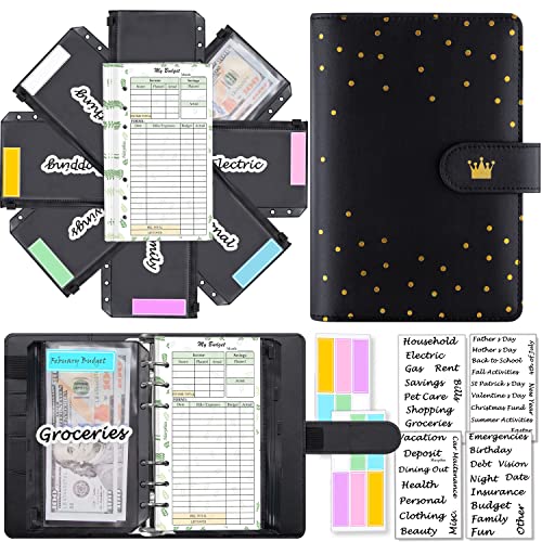 A6 Money Organizer, 6-Ring Budget Planner kit with Cash envelopes, Budget Refill Inserts, Cash Pockets, Matched Stickers and Labels, 7.4"x 5.71" (Harphia, 146-crown)