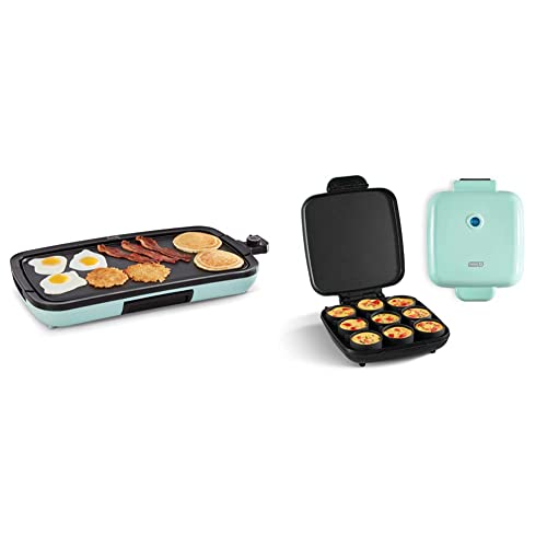 DASH Deluxe Everyday Electric Griddle, 20 x 10.5, 1500-Watt - Aqua & Sous Vide StyleFamilySize Egg Bite Maker for Breakfast Bites, Sandwiches, (9 Servings), Aqua