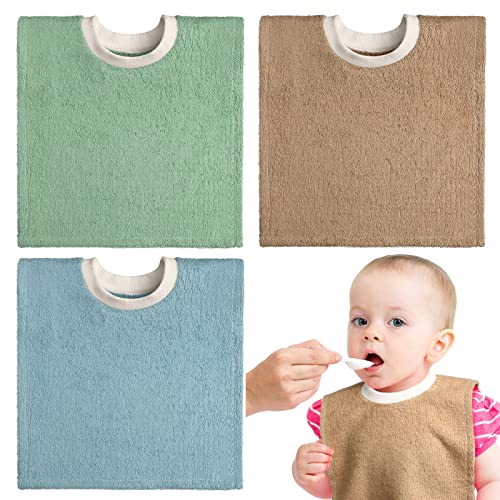 Foaincore 3 Pieces Full Coverage Toddler Bibs Pullover Baby Bibs Absorbent Cotton Terry Towel Toddler Bibs (Simple Colors)