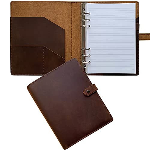 Fan&Ran Refillable Leather Journal Lined Paper, A5 Leather Binder Organizer for Men and Women, 100 Sheets, Brown