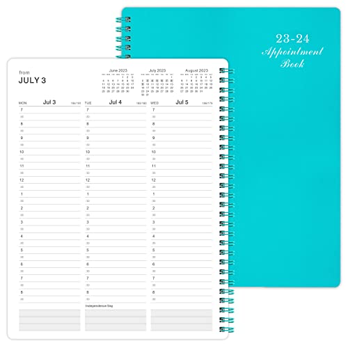 Weekly Appointment Book & Planner 2023-2024 - Daily Hourly Planner 2023-2024, 8" x 10", July 2023 - June 2024, 30-Minute Interval, Lay - Flat, Round Corner, Twin-Wire Binding, Thick Paper - Teal Green