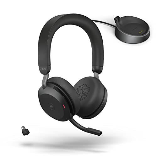 Jabra Evolve2 75 PC Wireless Headset with Charging Stand and 8-Mic Technology - Dual Foam Stereo Headphones with Advanced Active Noise Cancelling, USB-C Bluetooth Adapter and MS Compatibility - Black