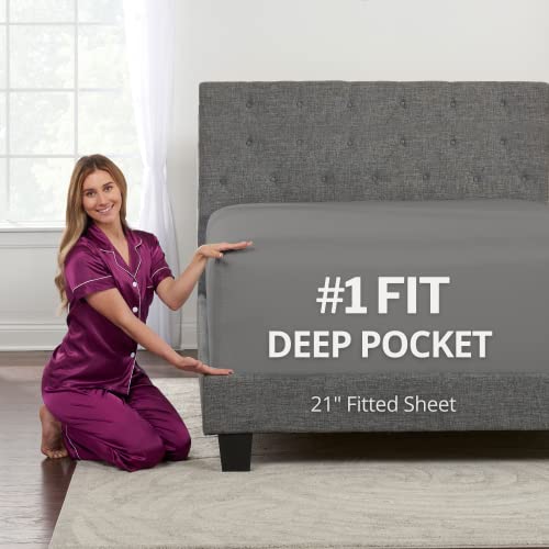 King Fitted Sheet Deep Pocket  Extra Deep Pocket Fitted Sheet King Size 18 - 21 Inch + Fitted Bed Sheets Only - King Fitted Gray