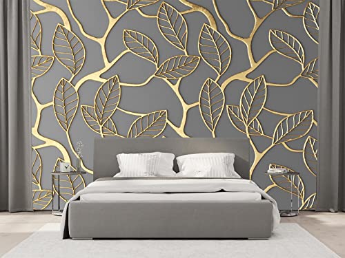 Cliouar-3d Wallpaper Golden Leaves Mural Wallpaper Bedroom Living Room Decor 158" x 110" (Gold Leaves are not Embossed)