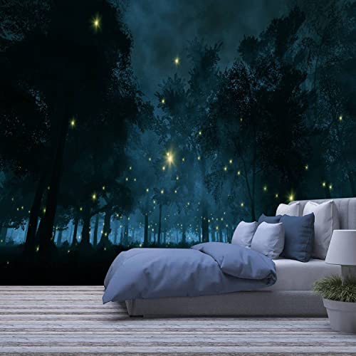Modern 3D Fireflies in The Night Forest Wallpaper Stick and Peel Wall Stickers Removable Wall Paper Mural for Living Room Bedroom TV Background Wall