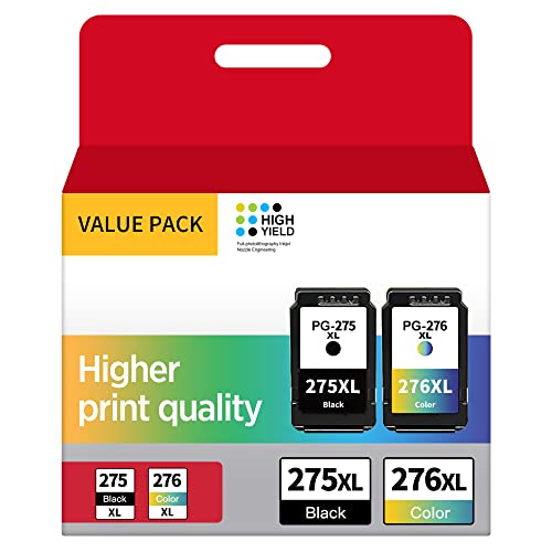 275XL 276XL Ink Cartridge Combo Pack Remanufactured for Canon PG-275 CL-276 275XL 276XL Compatible with Canon PIXMA TS3520 TS3522 TS3500 TR4720 TR4722 TR4700 Printers(1 Black, 1 Color)