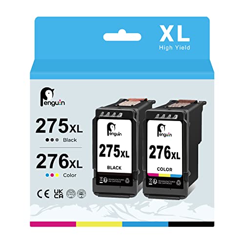 Penguin 275 XL 276 XL Remanufactured Printer Ink Cartridge Replacement for Canon PG-275XL Cl-276XL Used for PIXMA TS3522 TS3520 TR4720 TR4722 (1 Black,1 Color) Combo Pack