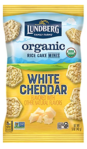 Lundberg Organic White Cheddar Rice Cake Minis, 5 Ounce, Gluten-Free, USDA Certified Organic, Non-GMO Verified, Whole Grain Brown Rice