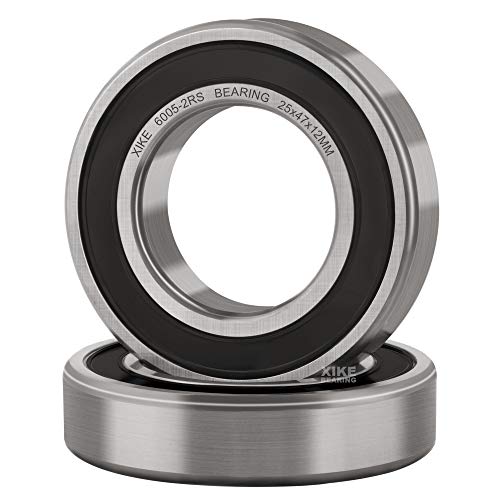 XiKe 2 Pcs 6005-2RS Double Rubber Seal Bearings 25x47x12mm, Pre-Lubricated and Stable Performance and Cost Effective, Deep Groove Ball Bearings.