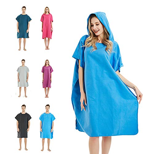 CAREWORX Surf Beach Poncho Wetsuit Changing Towel Bath Robe Poncho with Hood for Surfing Swimming Bathing Adults Men Women -One Size Fit All(Blue)