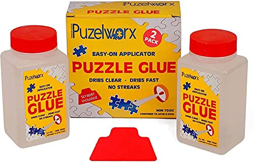 PuzzleWorx Jigsaw Puzzle Glue, Easy-On Applicator Pack of 2, Non Toxic Clear Glue for 1000/1500/2000 Piece Puzzles 4.2 oz Each Bottle (Total 8.4)