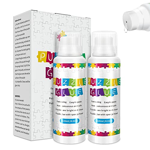Puzzle Glue, Puzzle Glue Clear with Applicator, Dries Quick & Easy to Apply Jigsaw Puzzle Glue, Puzzle Saver Glue for 1000/1500/3000 Piece Puzzles 2 Bottles - 240ml in Total