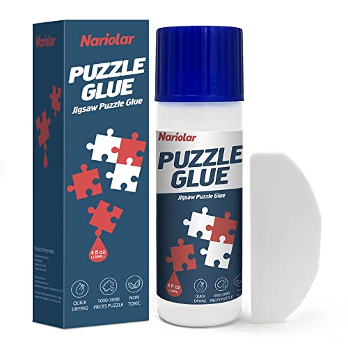 Nariolar Jigsaw Puzzle Glue Clear with Applicator Suitable for Fixing and Hanging Puzzles, Quick Drying, 4 Ounces