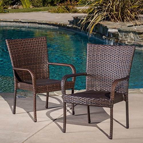 Christopher Knight Home CKH Outdoor Wicker Stackable Club Chairs, 2 Count Set, Multibrown (Pack of 1)