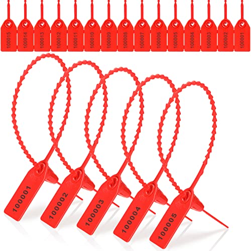1000 Pcs Plastic Tamper Seals Fire Extinguisher Tags Security Tags Seals Safety Numbered Zip Ties Labels Safety Disposable Self Locking Signage 250 mm Length (Red)