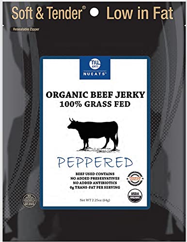 Organic Beef Jerky, 100% Grass-Fed, Peppered Flavor, 2.25 Ounce