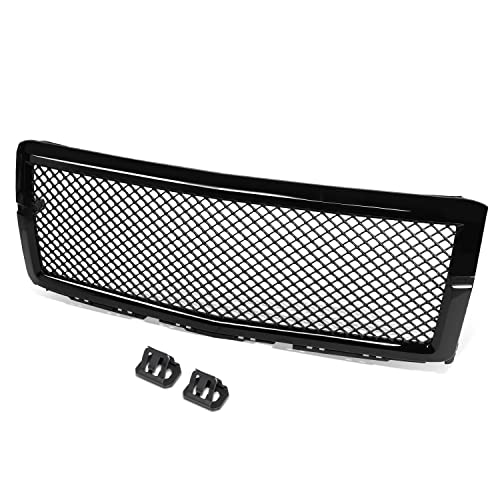 Badgeless Diamond Mesh Style Front Bumper Hood Grille Compatible with Chevrolet Silverado 1500 2014-2015, Glossy Black