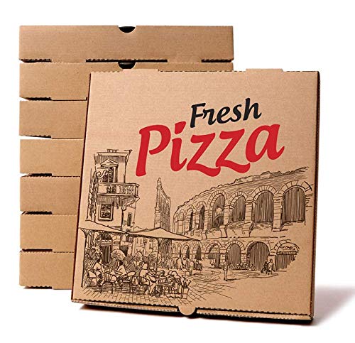 50 Pack "14 Inch" Safe Corrugated Cardboard Pizza Boxes, Kraft Protective Delivery Containers, Square Pizzeria Bakery Restaurant & Party Packaging, No Plastic Thick Paperboard Fresh Food Box-50 Boxes