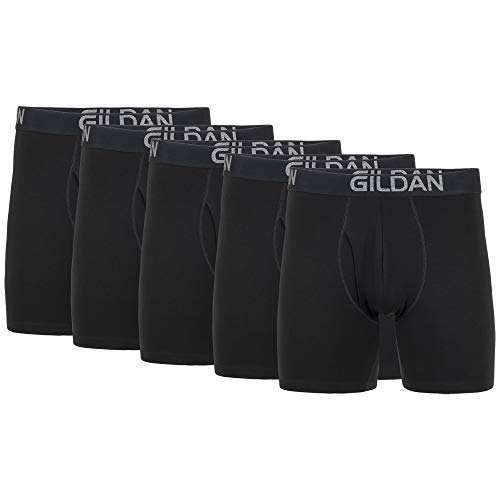 Gildan Men's Underwear Cotton Stretch Boxer Briefs, Multipack, Black Soot (5-Pack), X-Large