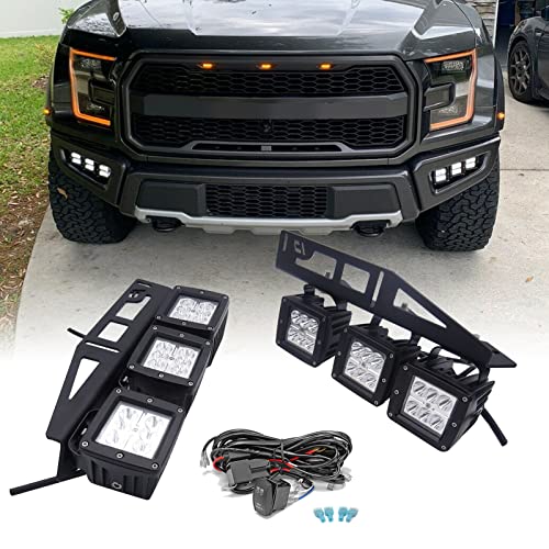 Dasen 6x 24W LED Fog Work Light Pods & Front Bumper Mount Bracket Kit w/Rocking Switch Wiring Kit Compatible with 2017-2020 2nd Generation Ford SVT Raptor