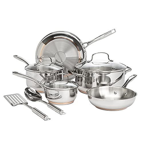 Country Living Stainless Steel with Copper Pots and Pan 10-Piece Set, Built for Superior Performance and Durability, Dishwasher Safe Kitchen Cookware Set