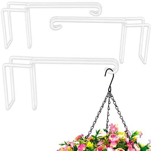 3 Pack Vinyl Fence Plant Hanger Hooks, 5  10 Inches Sturdy Over Fence Hooks White Powder Coated Steel Fence Hangers for Hanging Plants, Baskets, Bird Feeders, Lights, Wind Chimes, Pool Tools